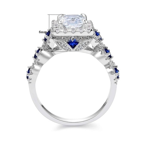 2.5ct Princess Cut 3 PC Diamond Engagement Ring Wedding Band Set Cushion Blue - Picture 3 of 4